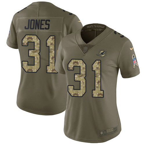 Nike Miami Dolphins #31 Byron Jones Olive Camo Women Stitched NFL Limited 2017 Salute To Service Jersey